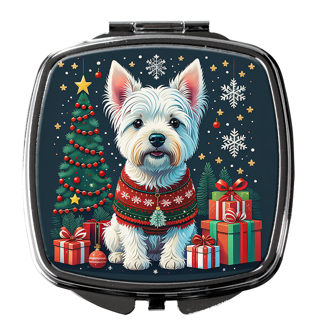 Westie Christmas Compact Mirror Decorative Travel Makeup Mirror for Women Girls Gifts Pocket Makeup Mirror Folding Handheld
