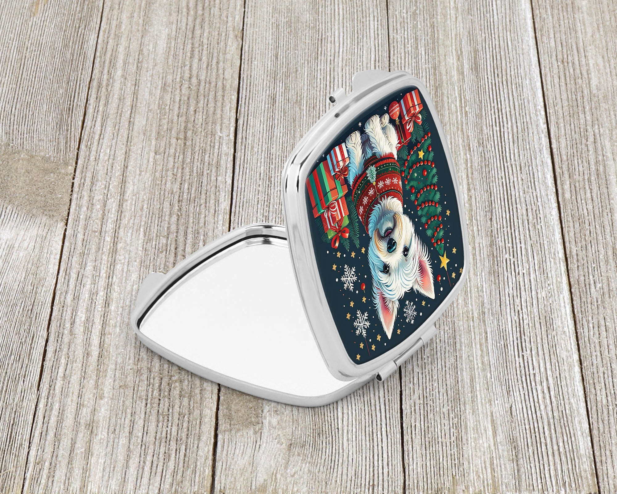 Westie Christmas Compact Mirror Decorative Travel Makeup Mirror for Women Girls Gifts Pocket Makeup Mirror Folding Handheld