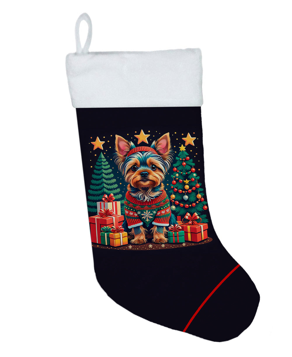 Yorkie Yorkshire Terrier Christmas Holiday Stocking Double-Sided Print, Polyester Suede,11x18, Made in USA