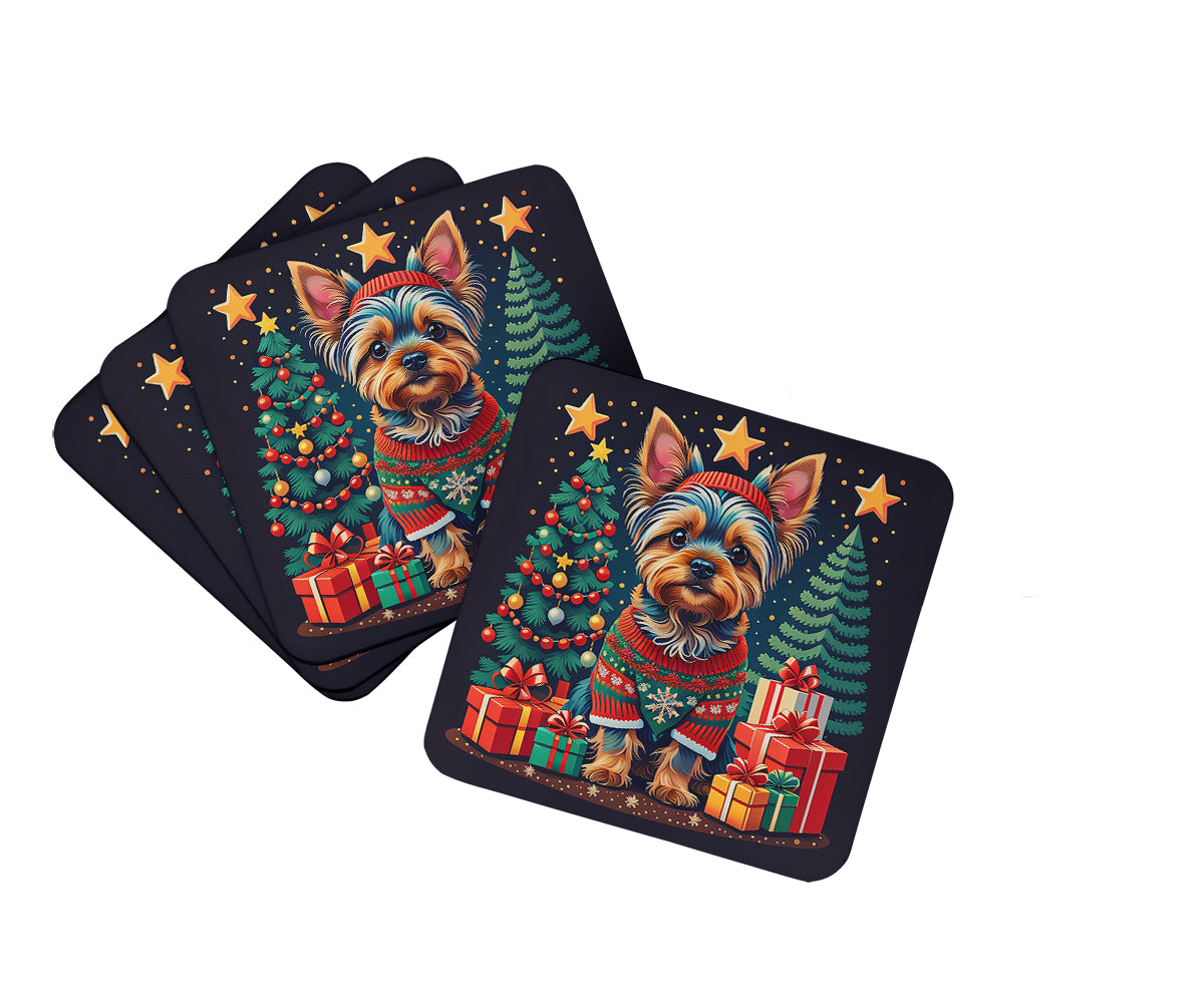 Yorkie Yorkshire Terrier Christmas Foam Coasters Set of 4 Cup Coasters for Indoor Outdoor, Tabletop Protection, Anti Slip, Mouse pad Material