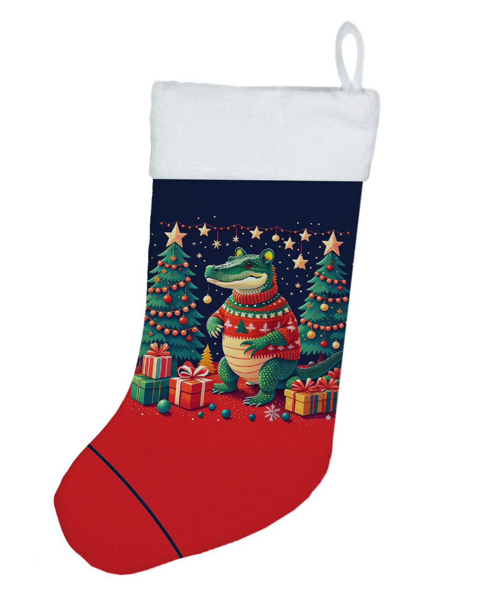 Alligator Christmas Holiday Stocking Double-Sided Print, Polyester Suede,11x18, Made in USA