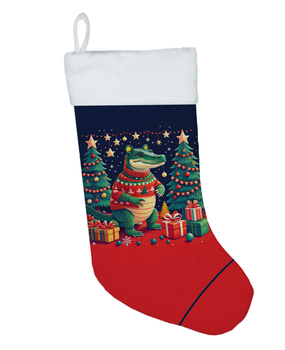 Alligator Christmas Holiday Stocking Double-Sided Print, Polyester Suede,11x18, Made in USA