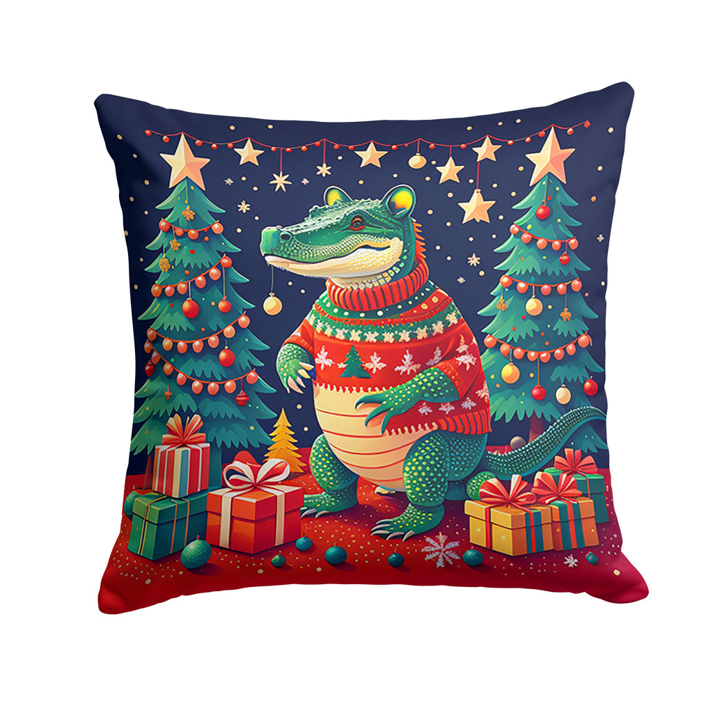 Alligator Christmas Decorative Throw Pillow 18x18 Indoor Outdoor Accent Cushion, Fabric Cover with Insert for Sofa, Bed, Porch & Living Room
