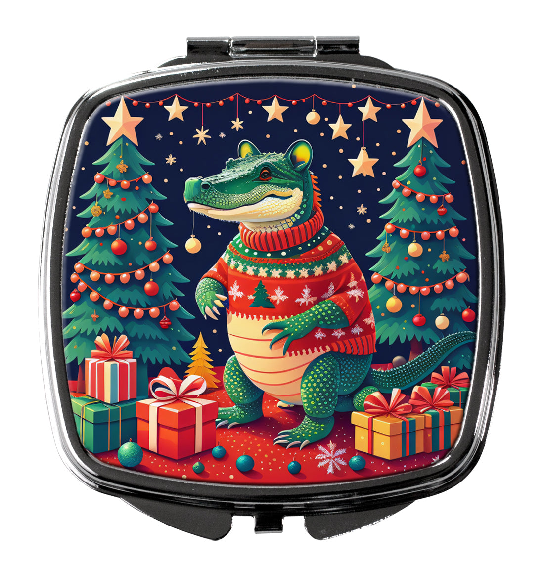 Alligator Christmas Compact Mirror Decorative Travel Makeup Mirror for Women Girls Gifts Pocket Makeup Mirror Folding Handheld