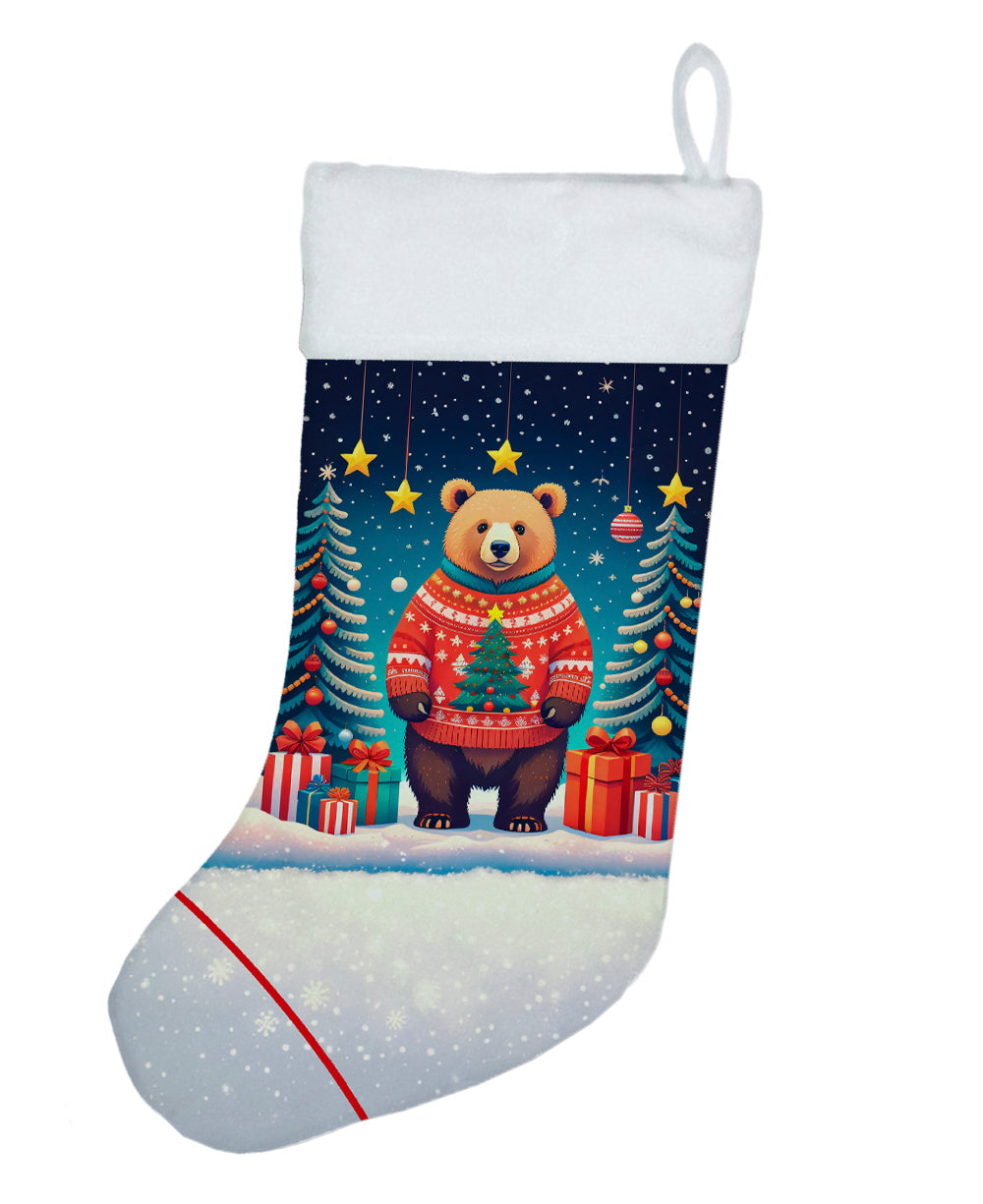 Bear Christmas Holiday Stocking Double-Sided Print, Polyester Suede,11x18, Made in USA