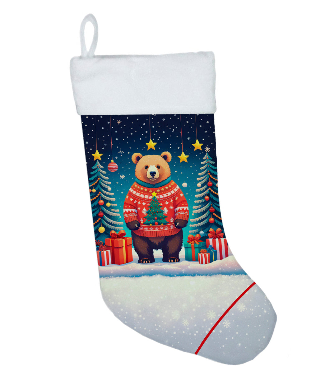 Bear Christmas Holiday Stocking Double-Sided Print, Polyester Suede,11x18, Made in USA