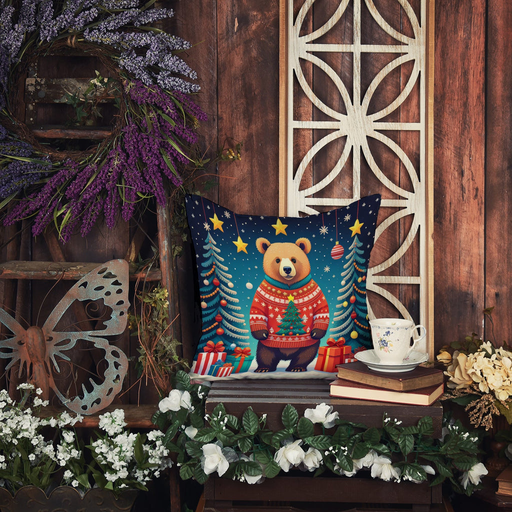 Bear Christmas Decorative Throw Pillow 18x18 Indoor Outdoor Accent Cushion, Fabric Cover with Insert for Sofa, Bed, Porch & Living Room