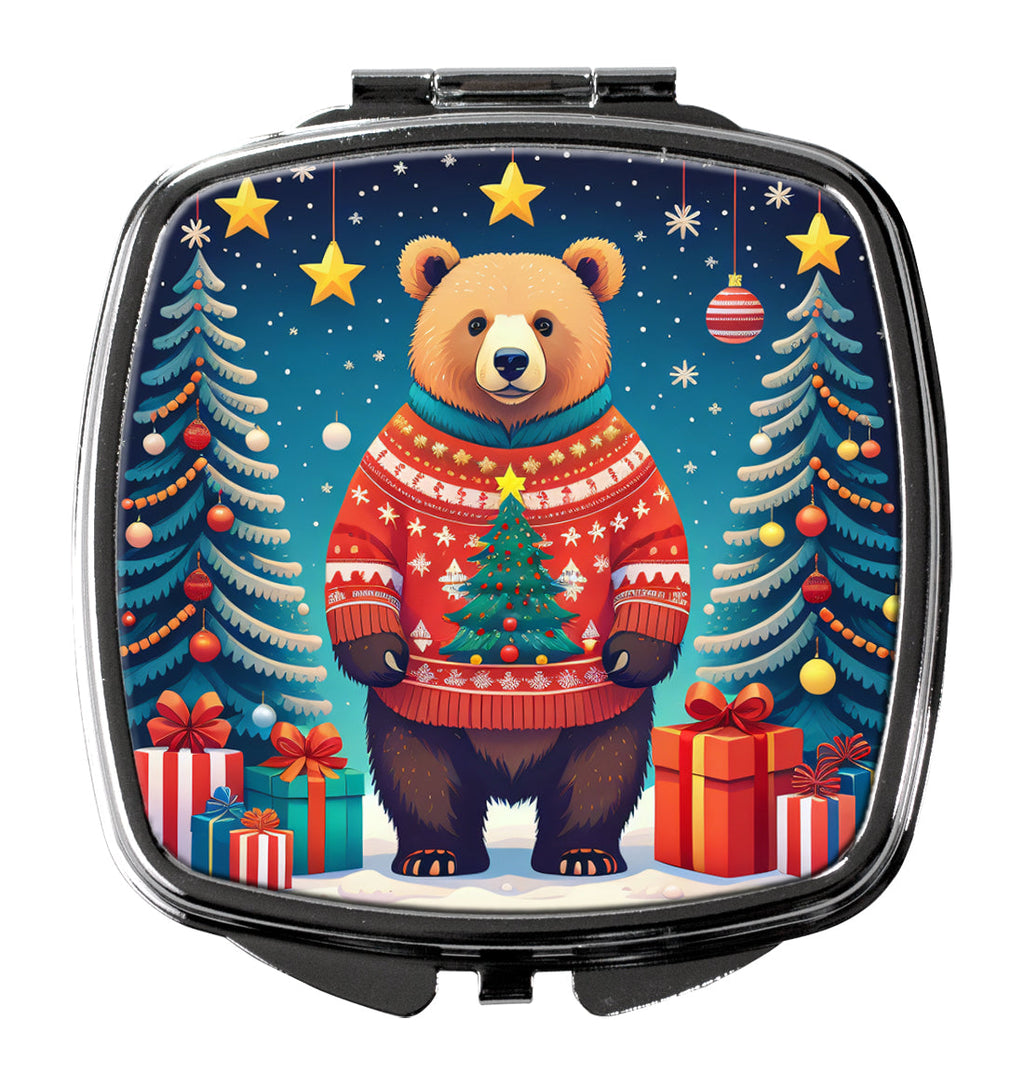Bear Christmas Compact Mirror Decorative Travel Makeup Mirror for Women Girls Gifts Pocket Makeup Mirror Folding Handheld