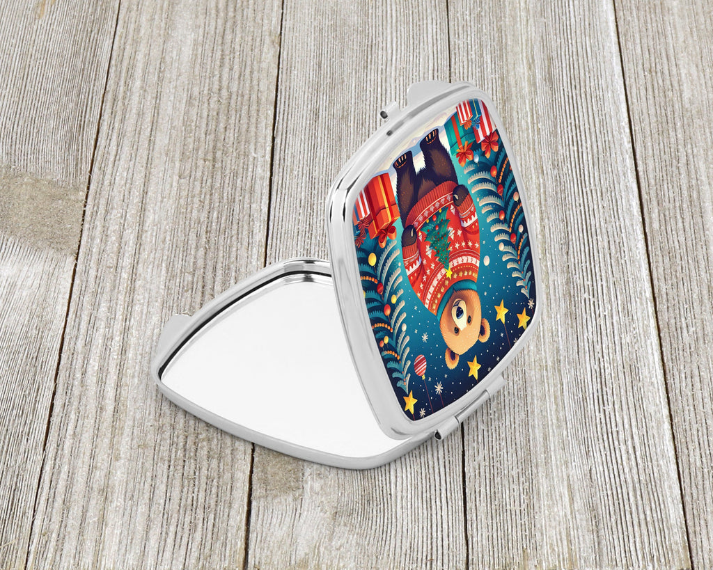 Bear Christmas Compact Mirror Decorative Travel Makeup Mirror for Women Girls Gifts Pocket Makeup Mirror Folding Handheld