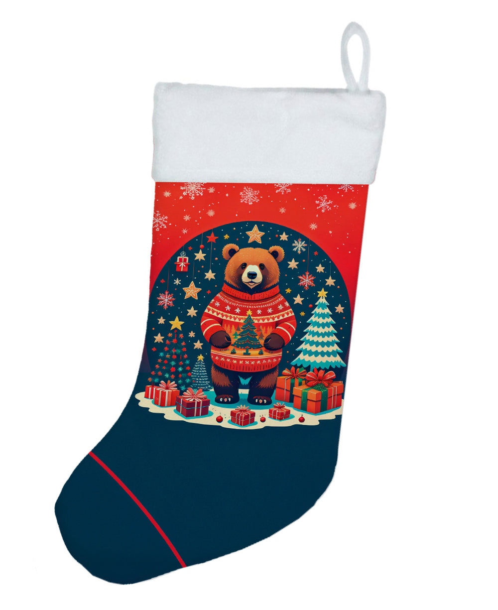 Bear Christmas Holiday Stocking Double-Sided Print, Polyester Suede,11x18, Made in USA