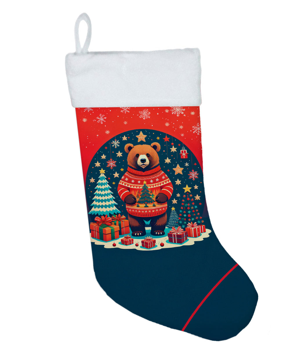 Bear Christmas Holiday Stocking Double-Sided Print, Polyester Suede,11x18, Made in USA