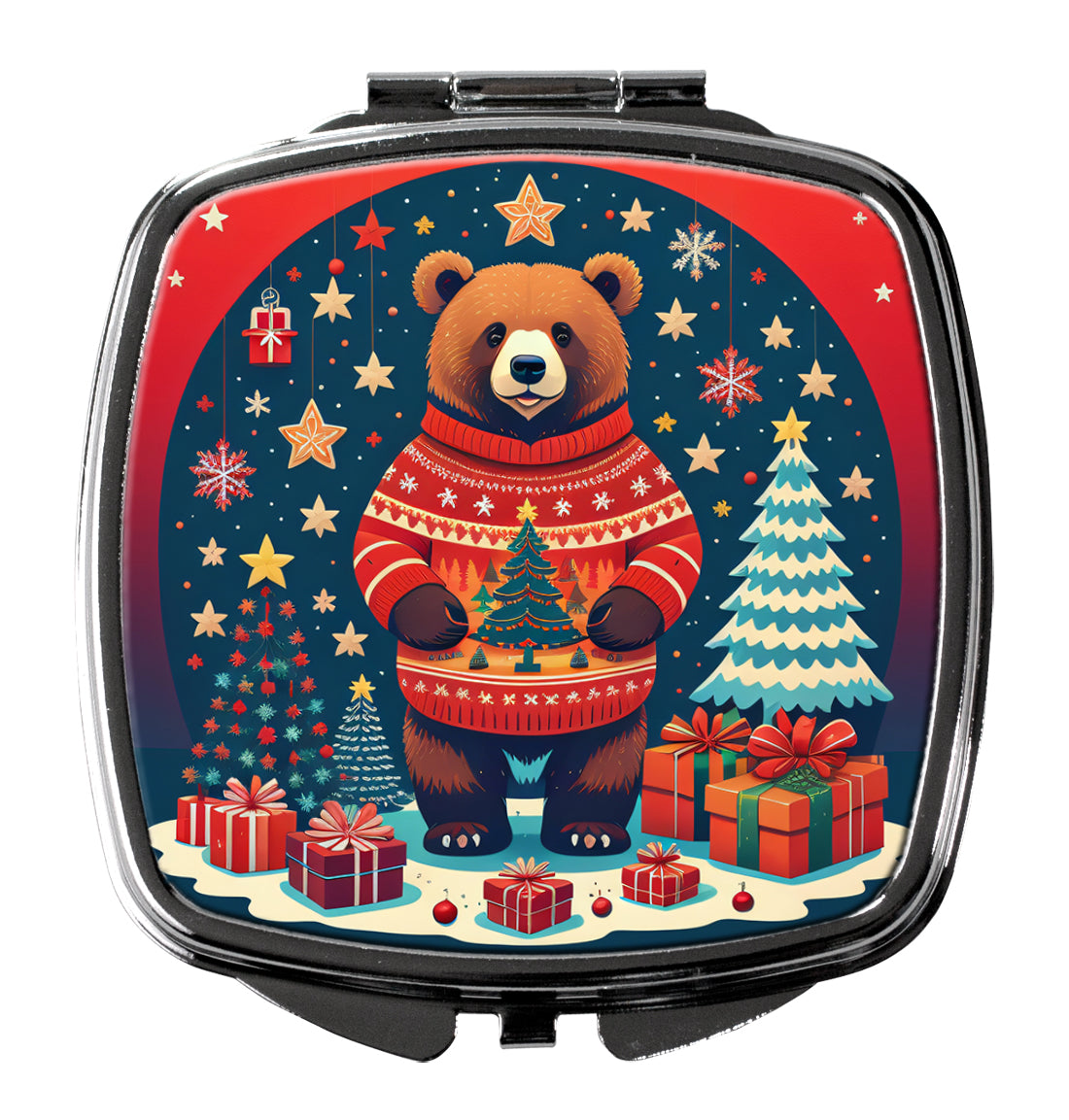 Bear Christmas Compact Mirror Decorative Travel Makeup Mirror for Women Girls Gifts Pocket Makeup Mirror Folding Handheld