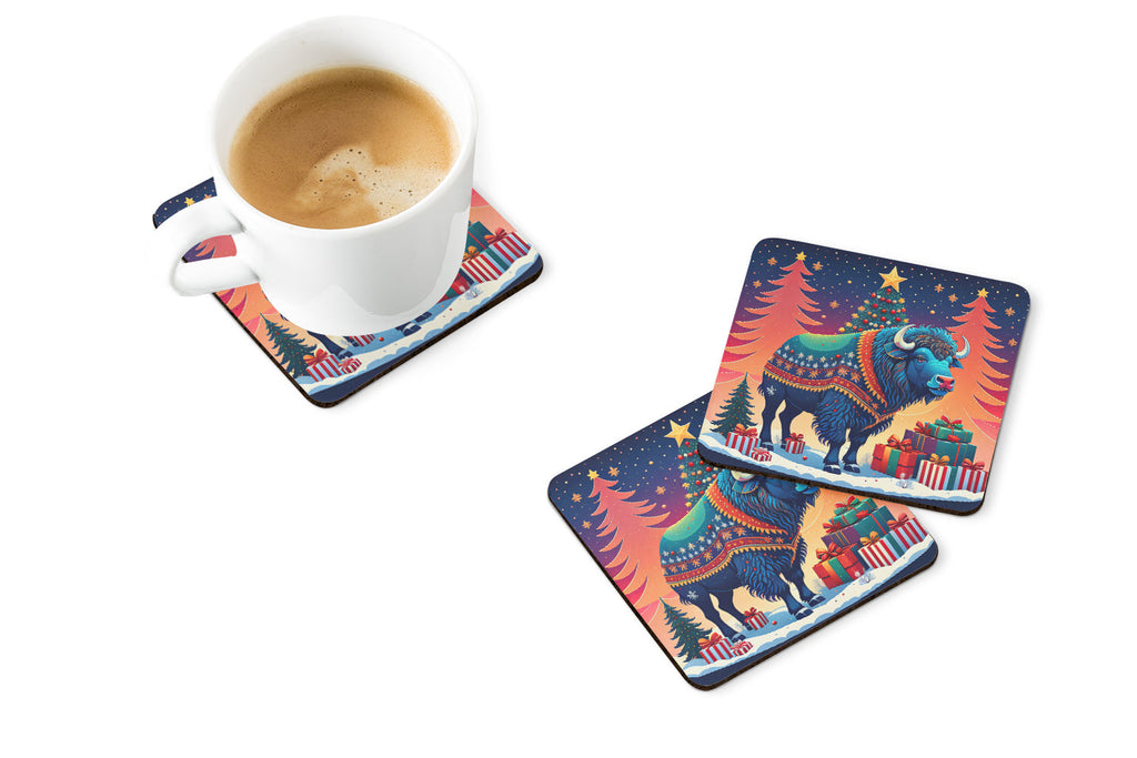 Buffalo Christmas Foam Coasters Set of 4 Cup Coasters for Indoor Outdoor, Tabletop Protection, Anti Slip, Mouse pad Material
