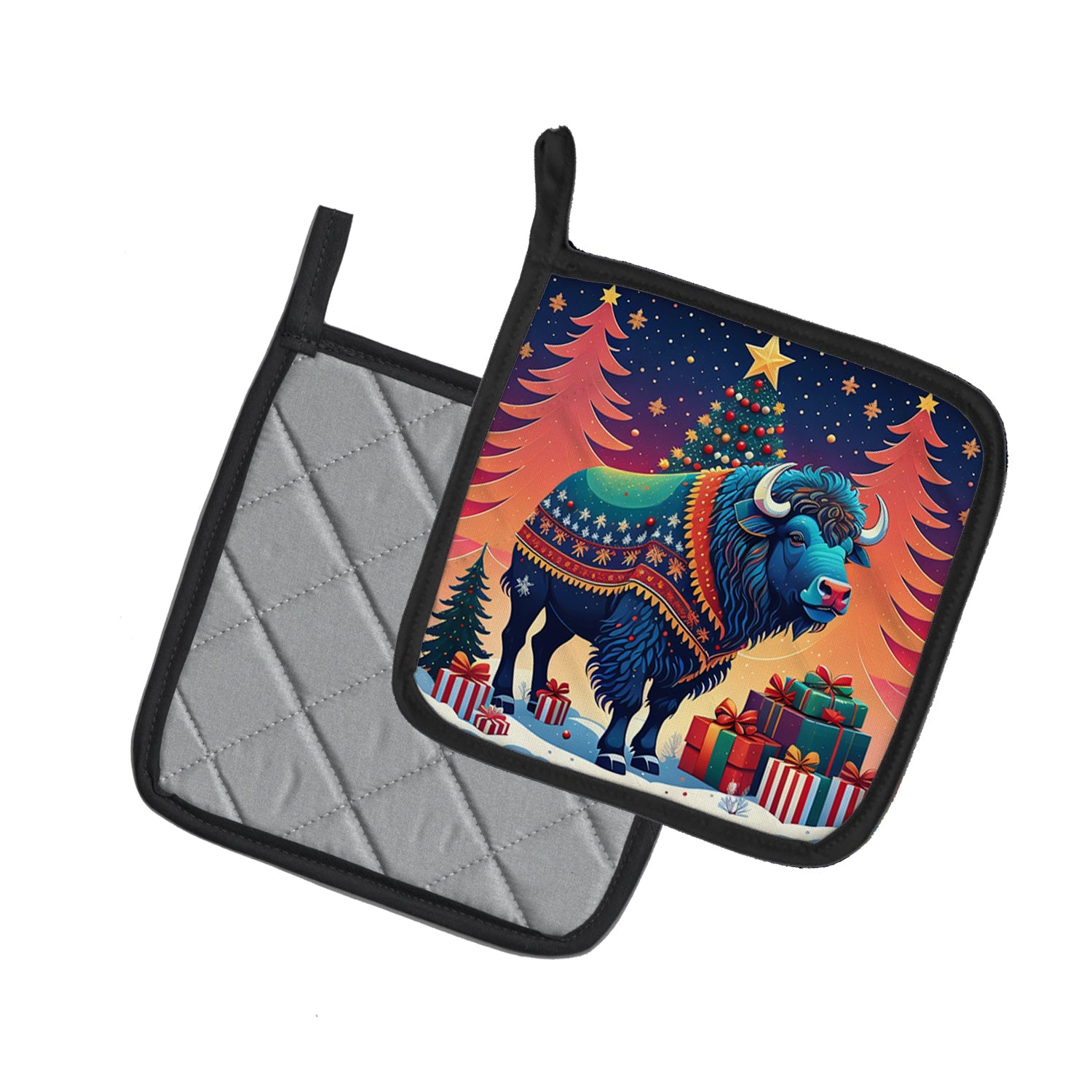 Buffalo Christmas Pot Holder Set of 2 Heat Resistant Quilted Hot Pads 7.5 x 7.5 Inch, Insulated Kitchen Trivets for Cooking & Baking