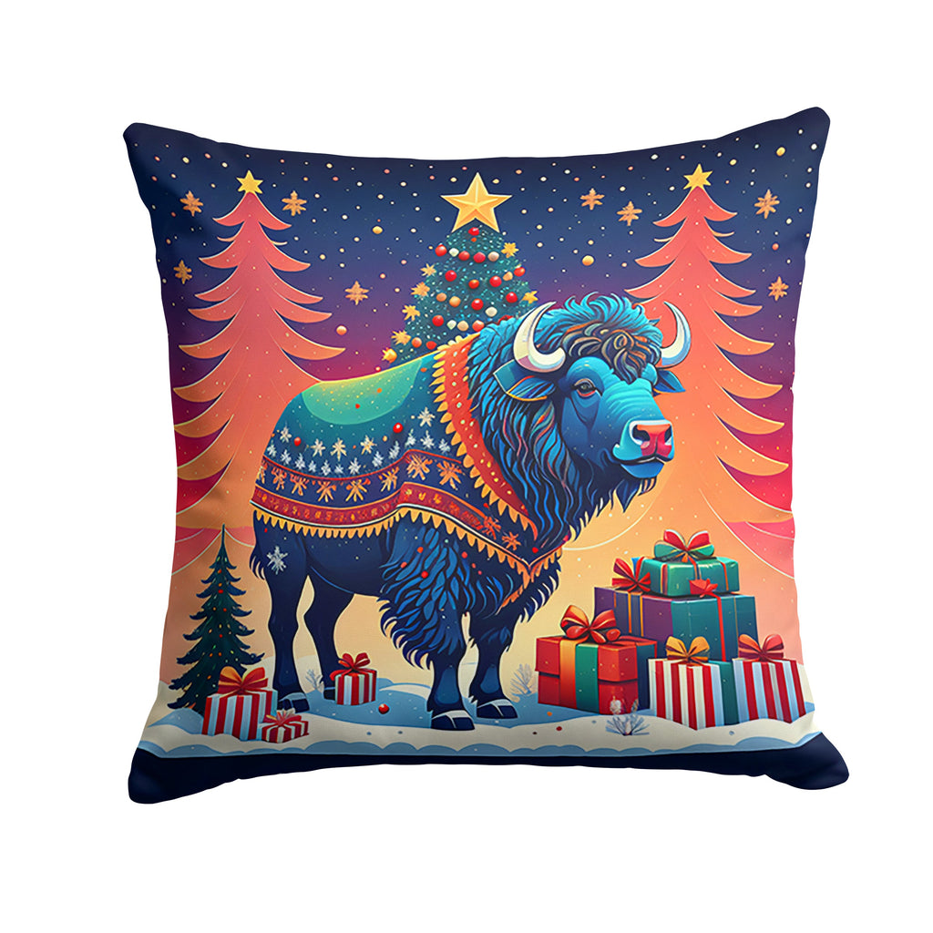 Buffalo Christmas Decorative Throw Pillow 18x18 Indoor Outdoor Accent Cushion, Fabric Cover with Insert for Sofa, Bed, Porch & Living Room