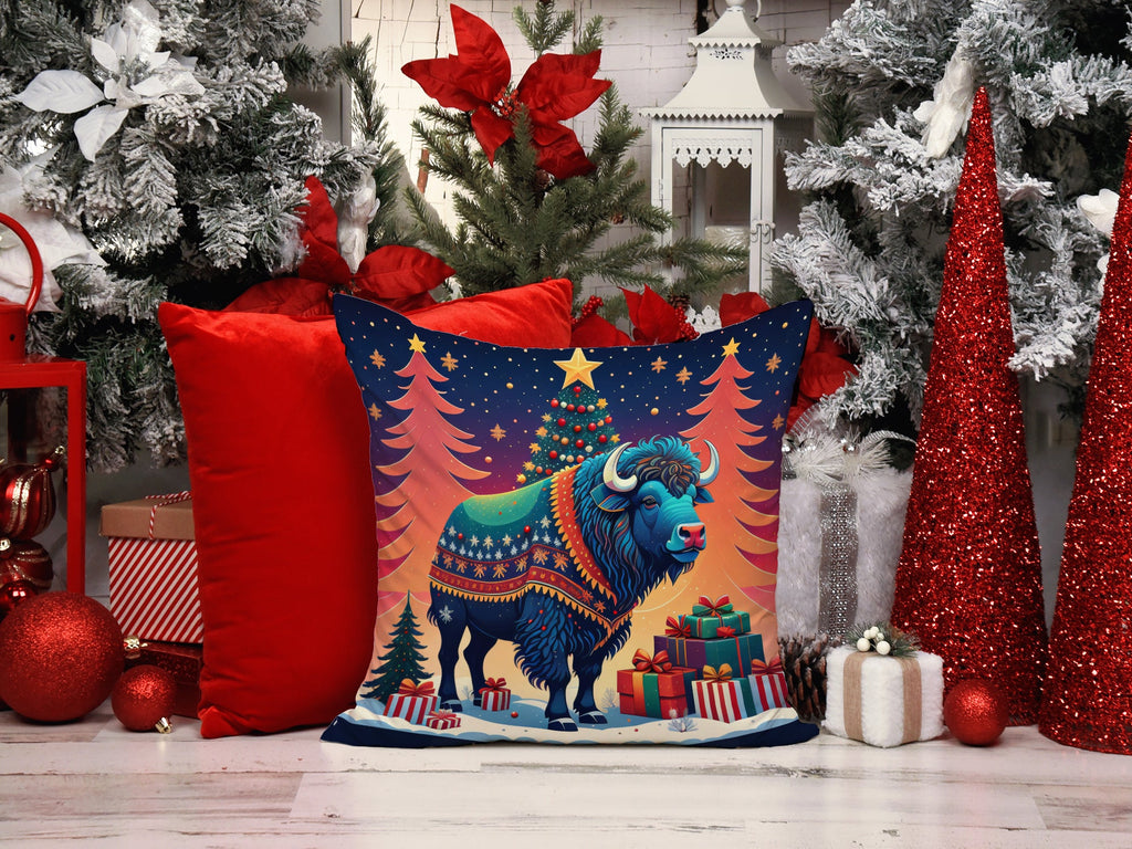 Buffalo Christmas Decorative Throw Pillow 18x18 Indoor Outdoor Accent Cushion, Fabric Cover with Insert for Sofa, Bed, Porch & Living Room