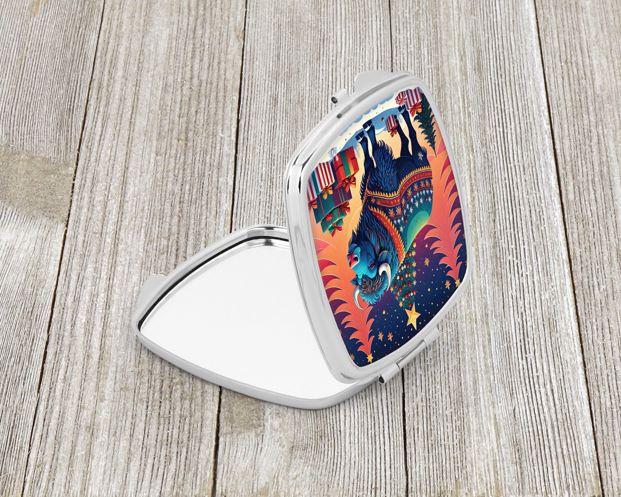 Buffalo Christmas Compact Mirror Decorative Travel Makeup Mirror for Women Girls Gifts Pocket Makeup Mirror Folding Handheld