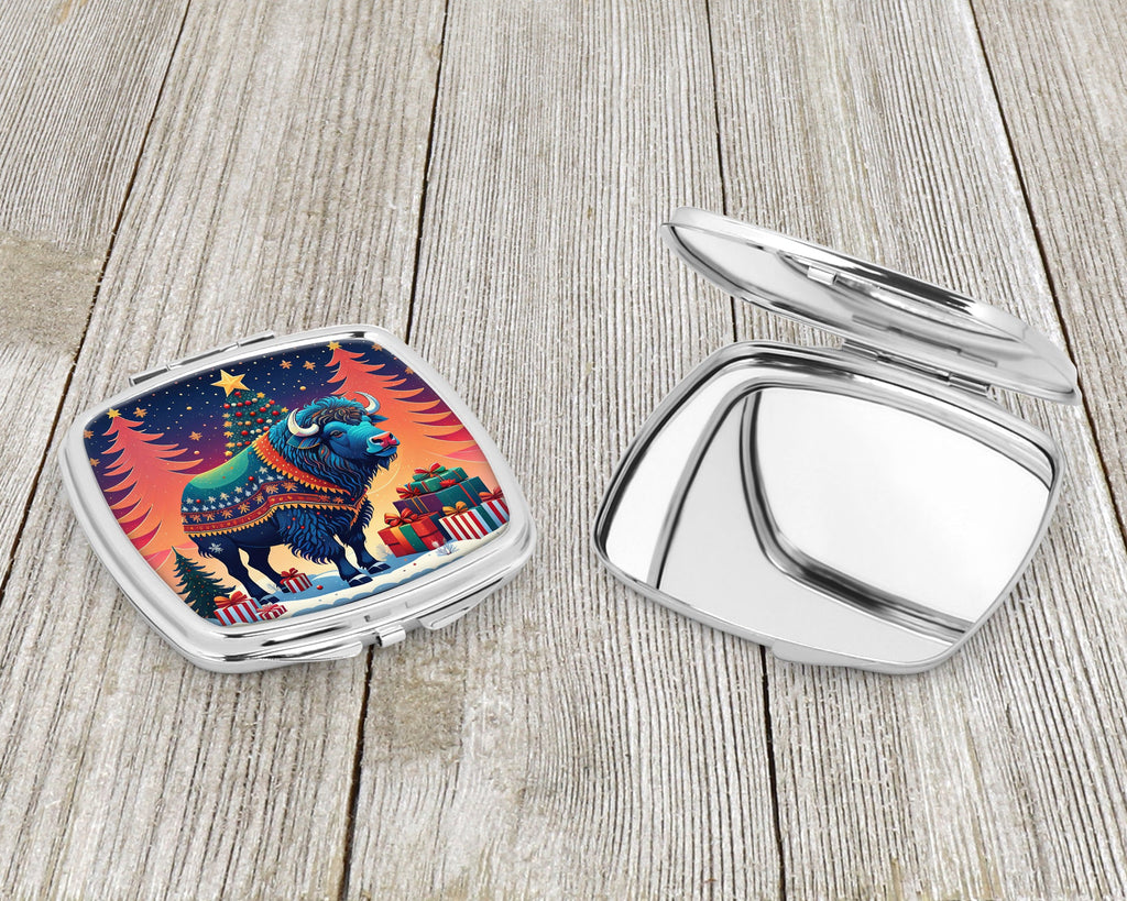 Buffalo Christmas Compact Mirror Decorative Travel Makeup Mirror for Women Girls Gifts Pocket Makeup Mirror Folding Handheld