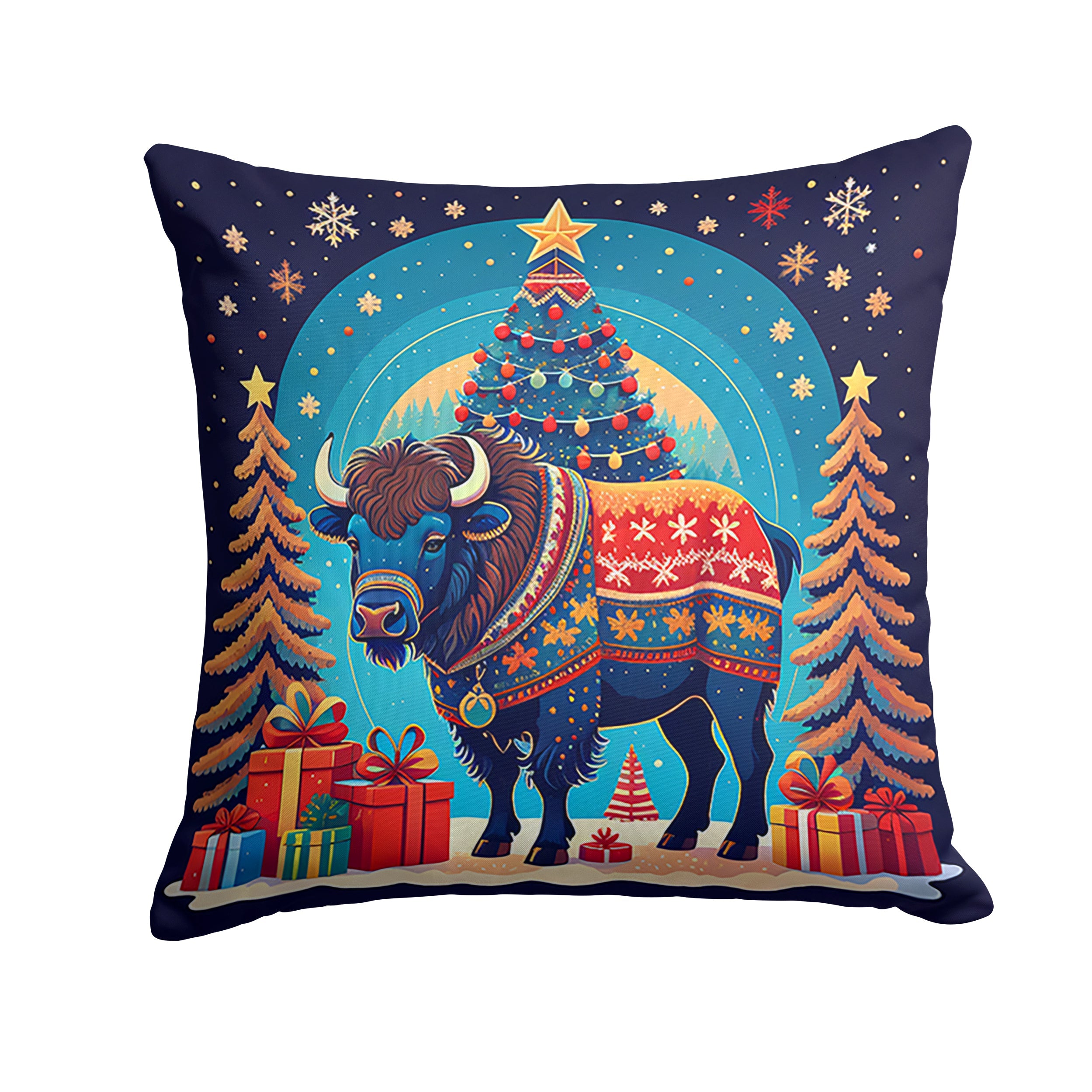 Buffalo Christmas Decorative Throw Pillow 18x18 Indoor Outdoor Accent Cushion, Fabric Cover with Insert for Sofa, Bed, Porch & Living Room