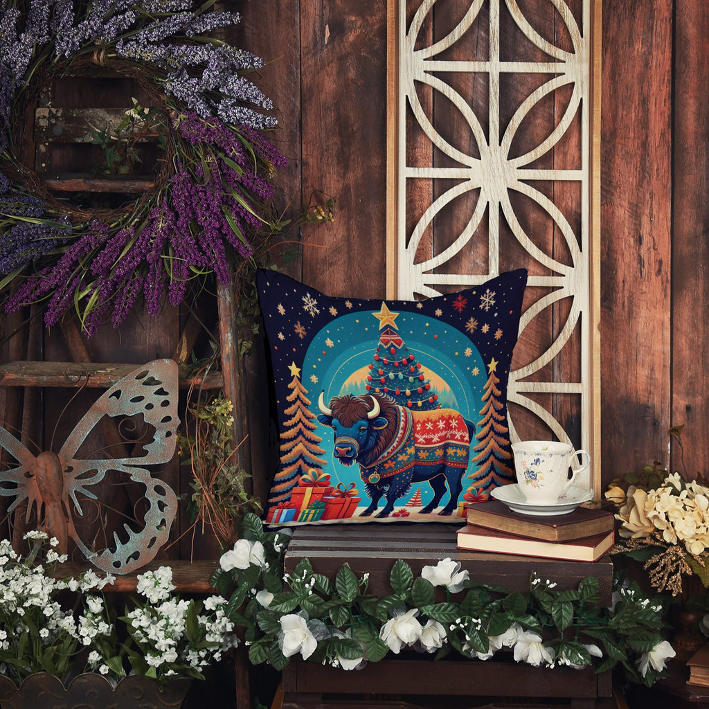 Buffalo Christmas Decorative Throw Pillow 18x18 Indoor Outdoor Accent Cushion, Fabric Cover with Insert for Sofa, Bed, Porch & Living Room