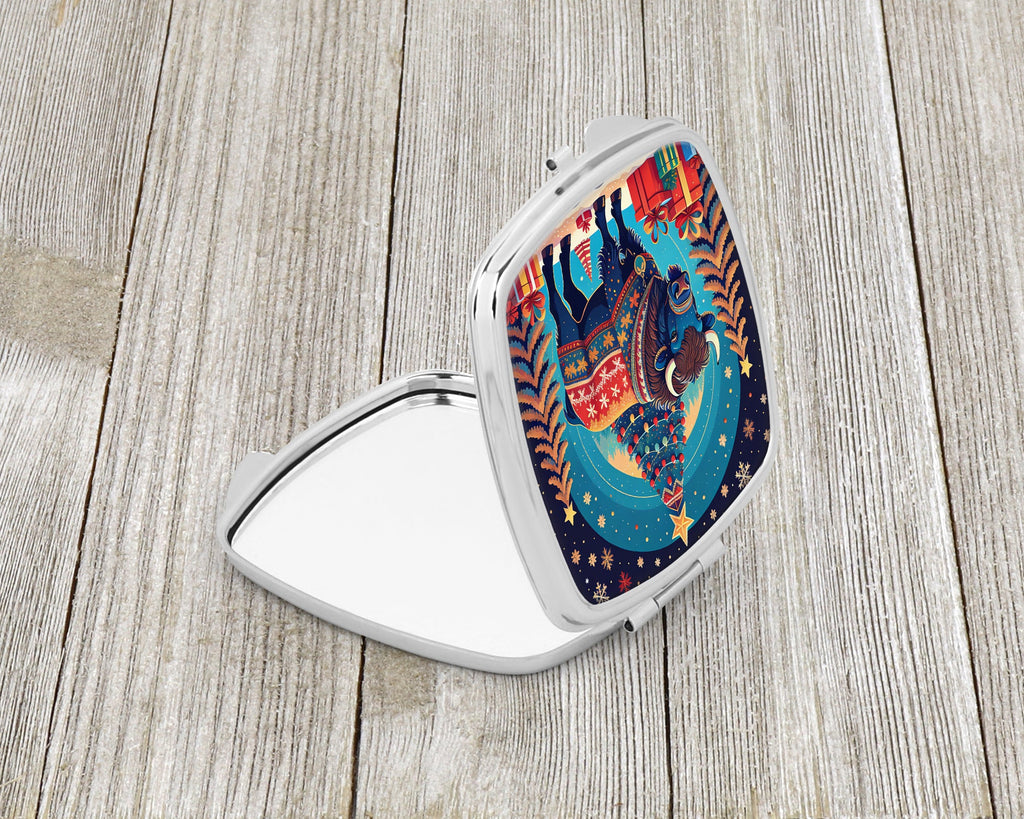 Buffalo Christmas Compact Mirror Decorative Travel Makeup Mirror for Women Girls Gifts Pocket Makeup Mirror Folding Handheld