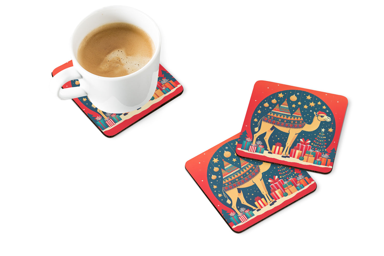 Camel Christmas Foam Coasters Set of 4 Cup Coasters for Indoor Outdoor, Tabletop Protection, Anti Slip, Mouse pad Material