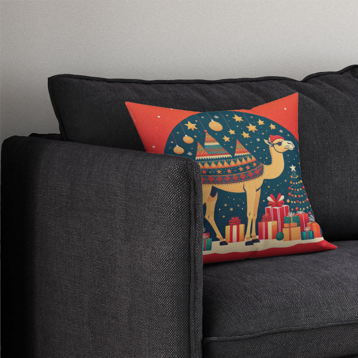 Camel Christmas Decorative Throw Pillow 14x14 Indoor Outdoor Accent Cushion, Fabric Cover with Insert for Sofa, Bed, Porch & Living Room