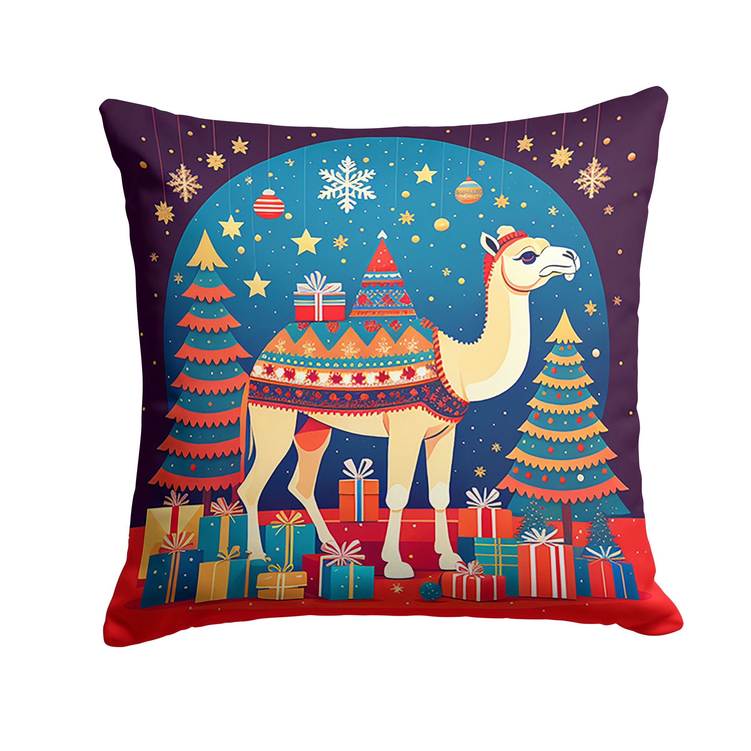 Camel Christmas Decorative Throw Pillow 14x14 Indoor Outdoor Accent Cushion, Fabric Cover with Insert for Sofa, Bed, Porch & Living Room