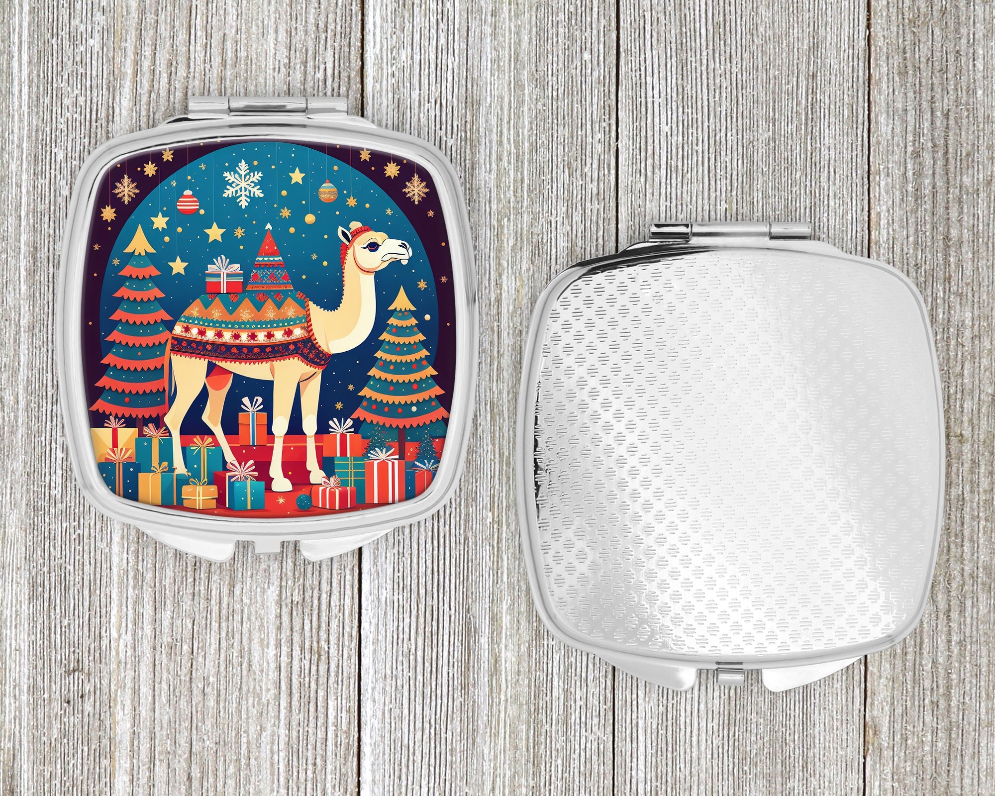 Camel Christmas Compact Mirror Decorative Travel Makeup Mirror for Women Girls Gifts Pocket Makeup Mirror Folding Handheld