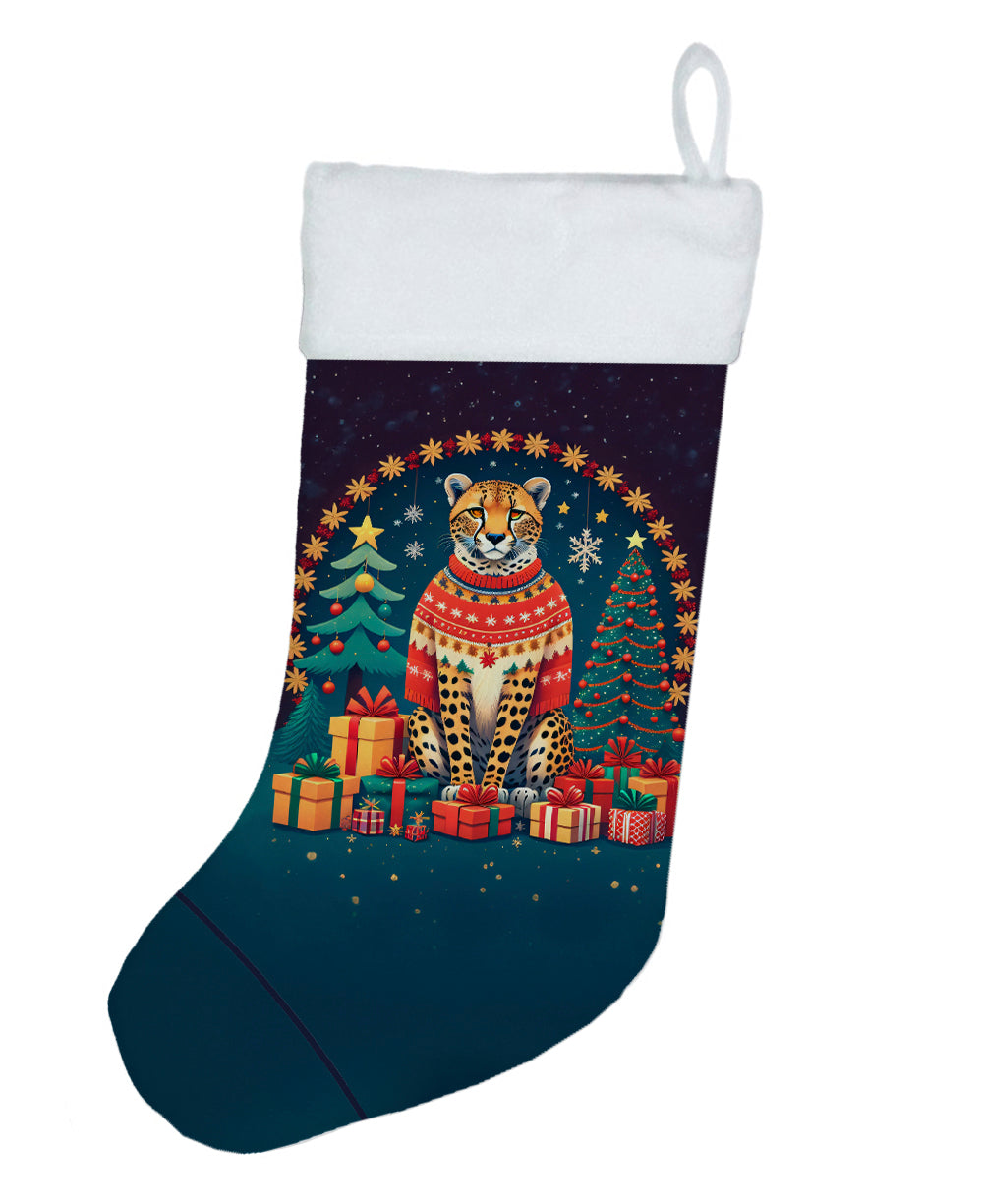 Cheetah Christmas Holiday Stocking Double-Sided Print, Polyester Suede,11x18, Made in USA