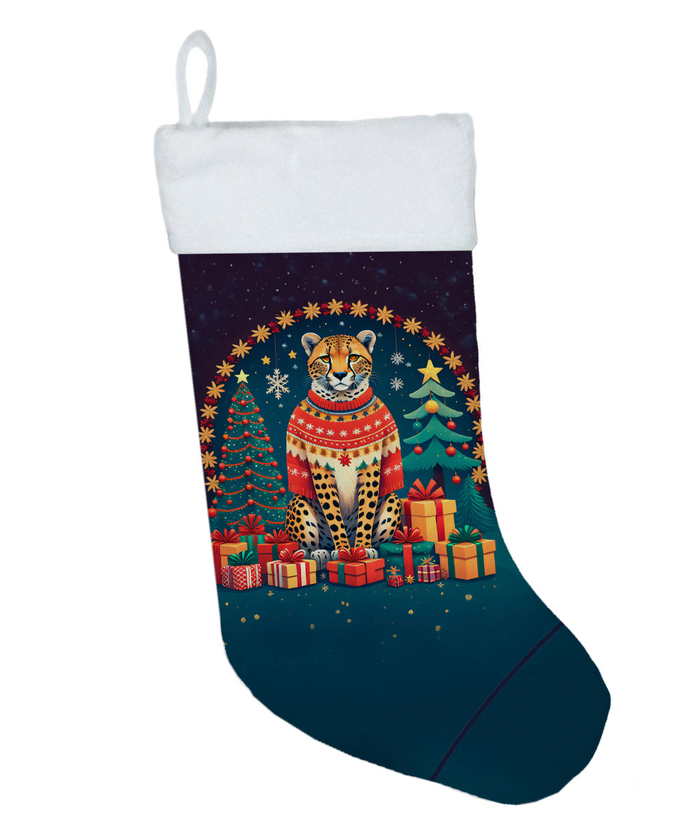 Cheetah Christmas Holiday Stocking Double-Sided Print, Polyester Suede,11x18, Made in USA