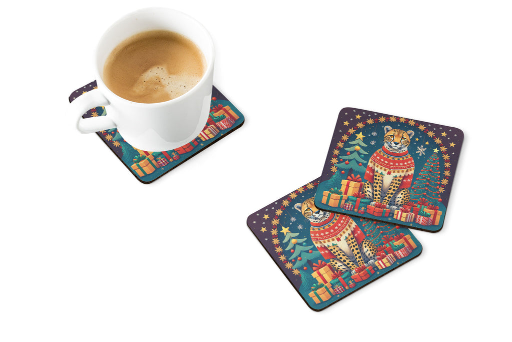 Cheetah Christmas Foam Coasters Set of 4 Cup Coasters for Indoor Outdoor, Tabletop Protection, Anti Slip, Mouse pad Material