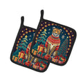 Cheetah Christmas Pot Holder Set of 2 Heat Resistant Quilted Hot Pads 7.5 x 7.5 Inch, Insulated Kitchen Trivets for Cooking & Baking