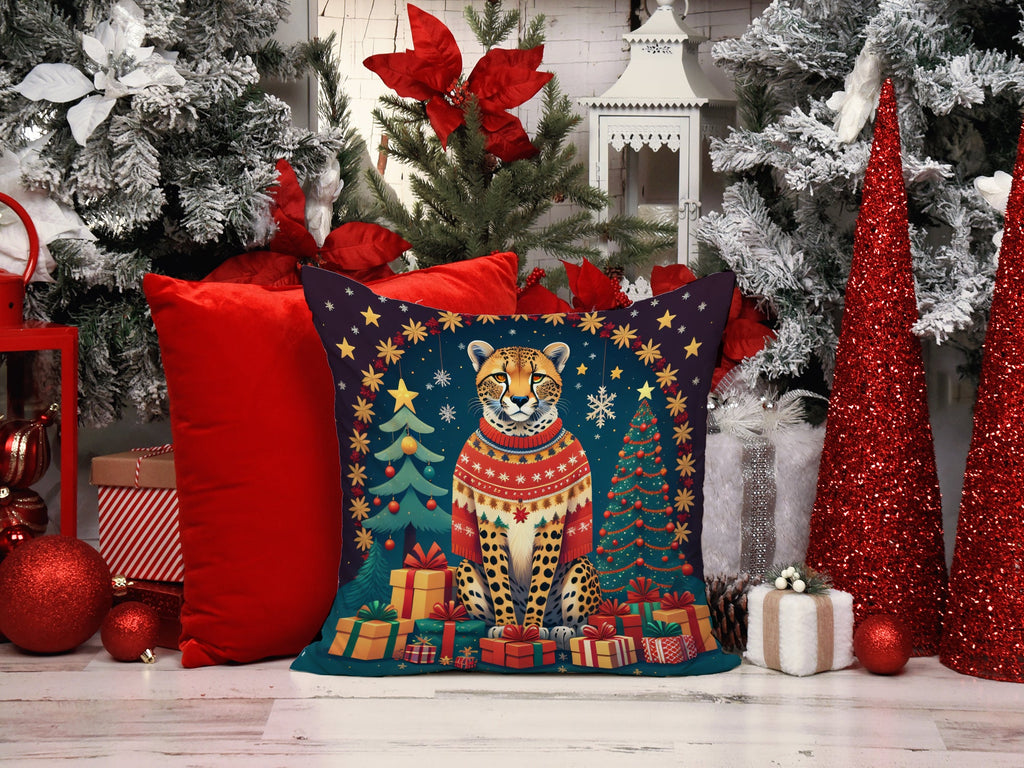 Cheetah Christmas Decorative Throw Pillow 18x18 Indoor Outdoor Accent Cushion, Fabric Cover with Insert for Sofa, Bed, Porch & Living Room