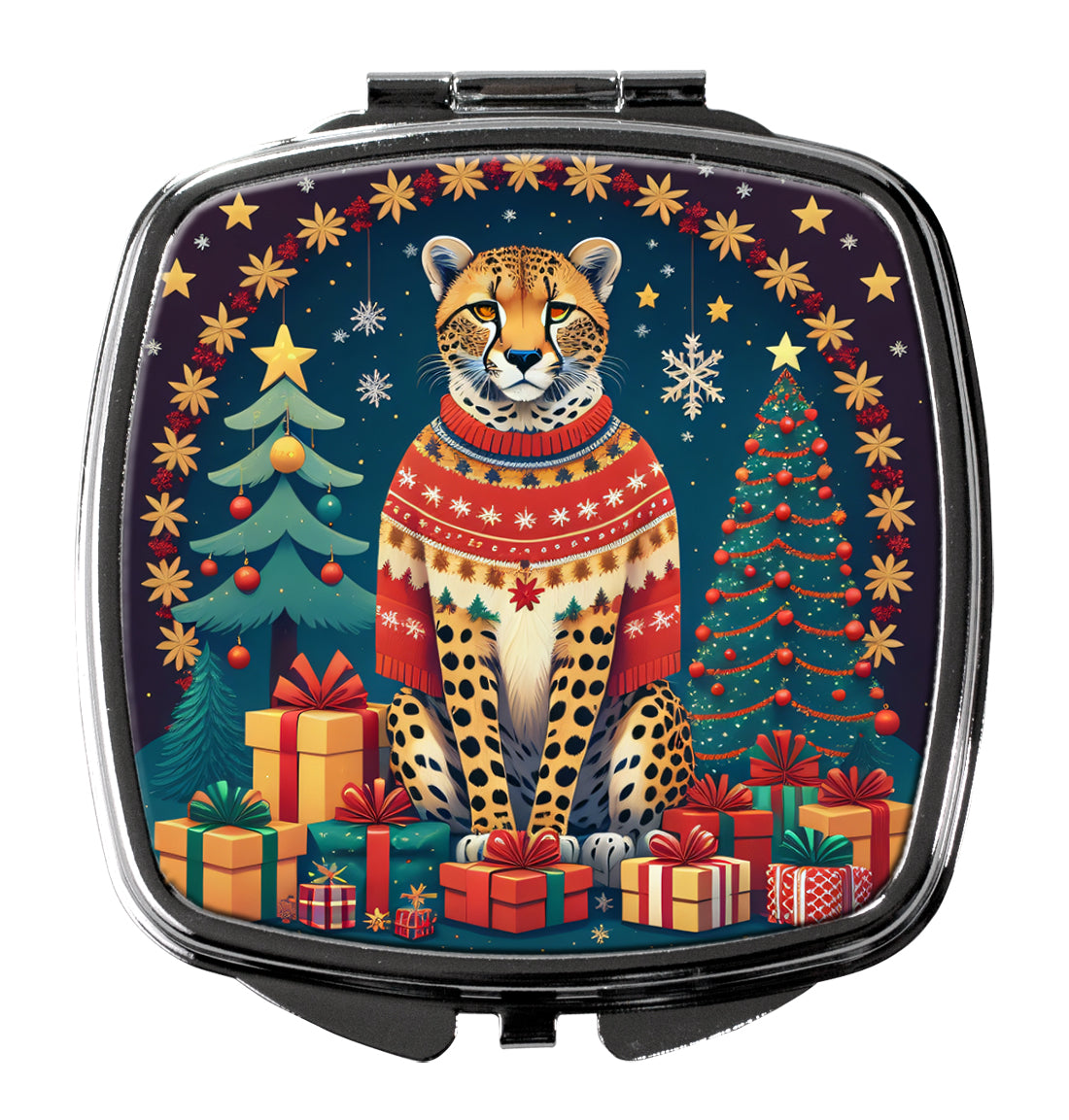 Cheetah Christmas Compact Mirror Decorative Travel Makeup Mirror for Women Girls Gifts Pocket Makeup Mirror Folding Handheld