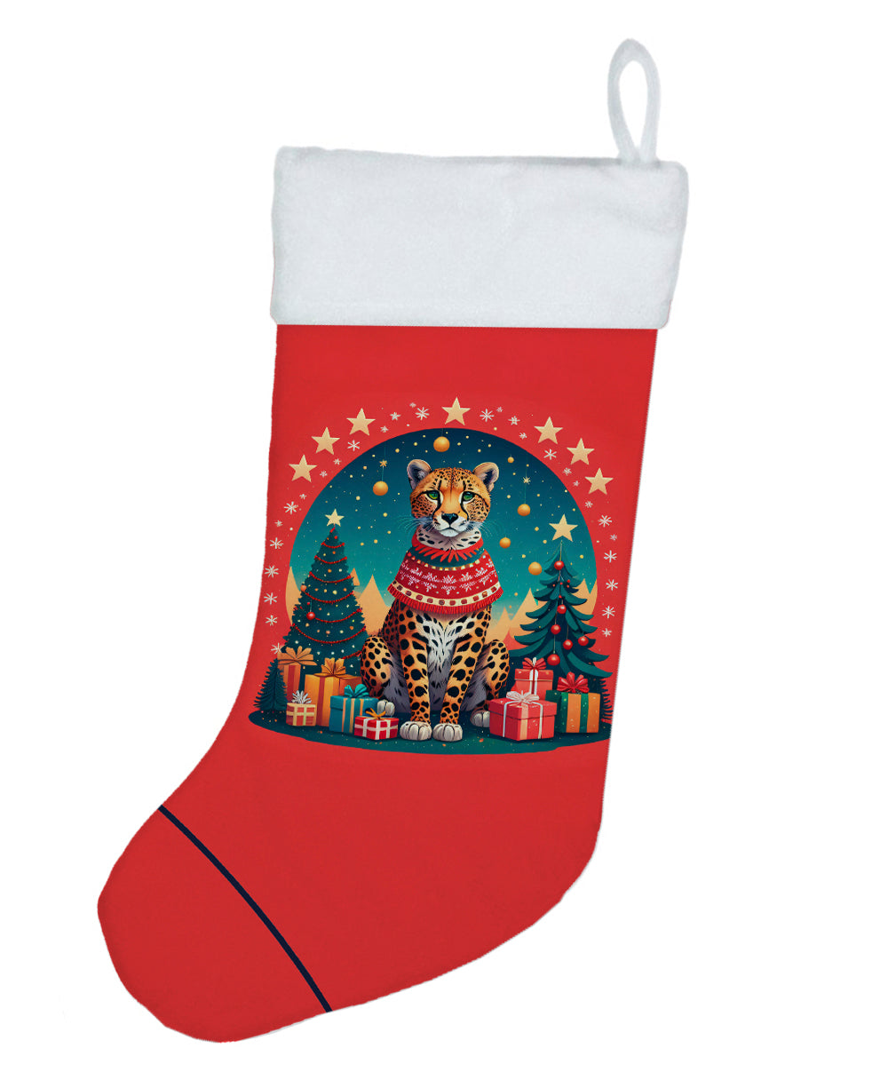 Cheetah Christmas Holiday Stocking Double-Sided Print, Polyester Suede,11x18, Made in USA