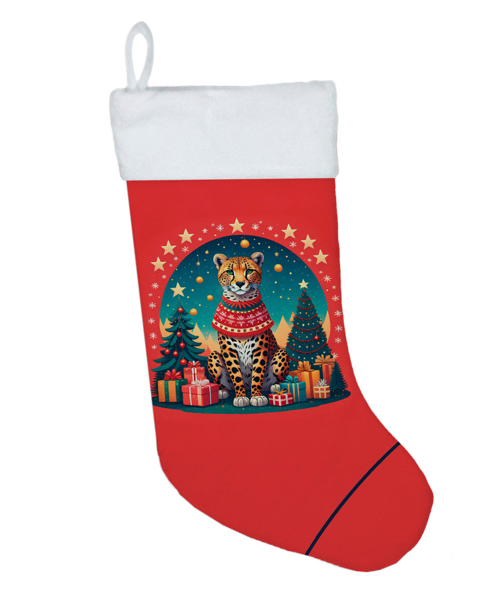 Cheetah Christmas Holiday Stocking Double-Sided Print, Polyester Suede,11x18, Made in USA