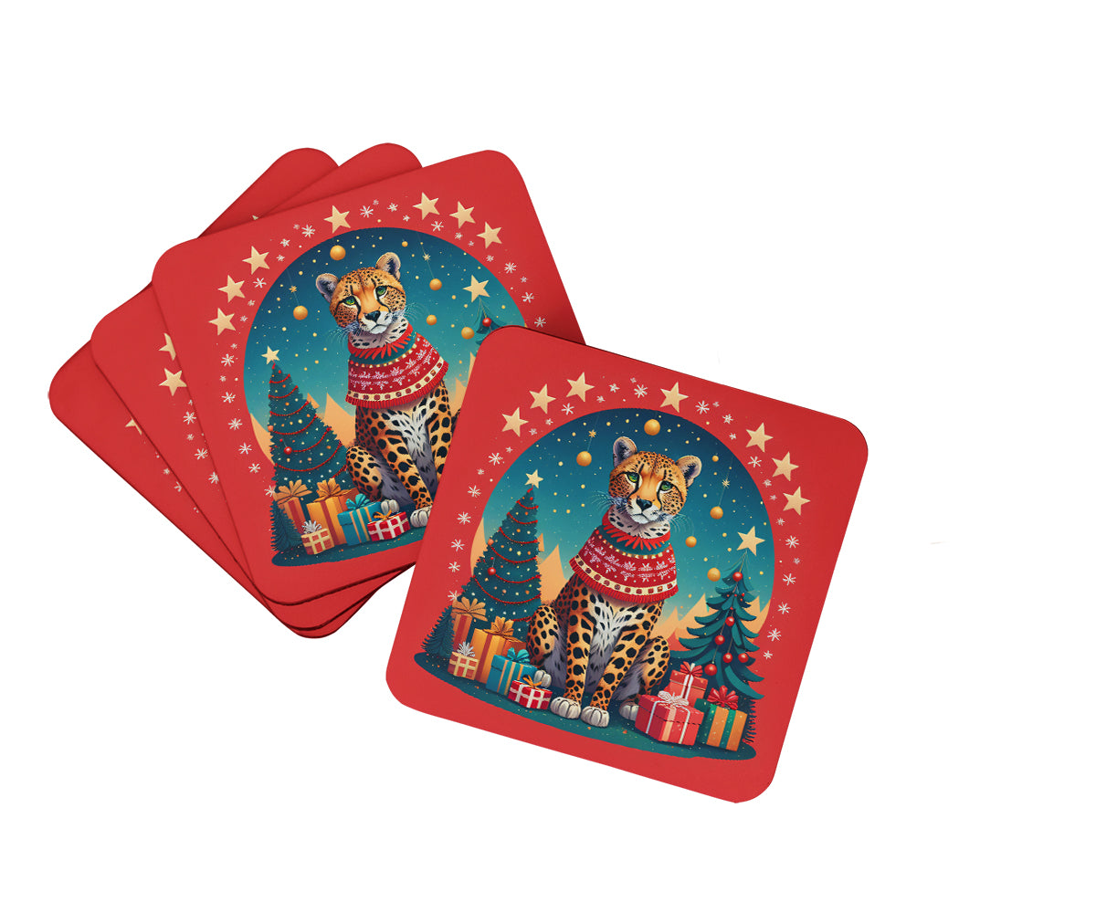 Cheetah Christmas Foam Coasters Set of 4 Cup Coasters for Indoor Outdoor, Tabletop Protection, Anti Slip, Mouse pad Material