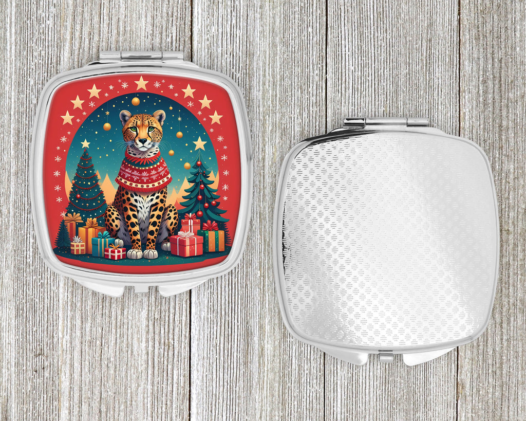 Cheetah Christmas Compact Mirror Decorative Travel Makeup Mirror for Women Girls Gifts Pocket Makeup Mirror Folding Handheld