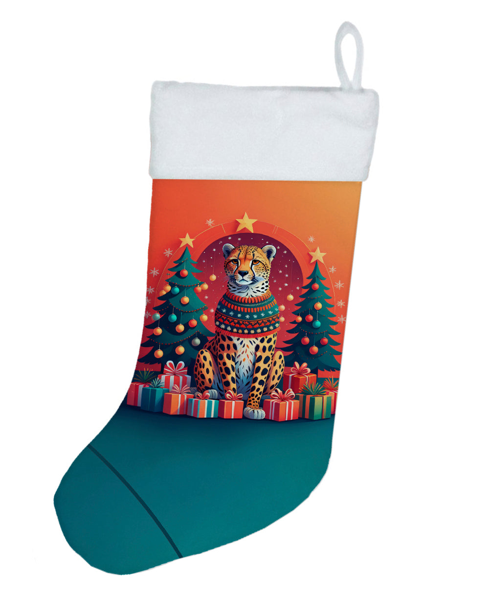 Cheetah Christmas Holiday Stocking Double-Sided Print, Polyester Suede,11x18, Made in USA