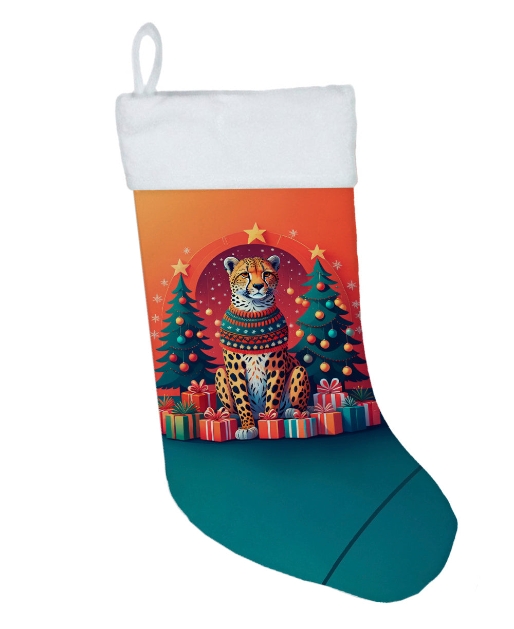 Cheetah Christmas Holiday Stocking Double-Sided Print, Polyester Suede,11x18, Made in USA