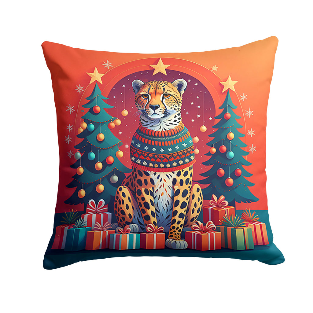 Cheetah Christmas Decorative Throw Pillow 14x14 Indoor Outdoor Accent Cushion, Fabric Cover with Insert for Sofa, Bed, Porch & Living Room