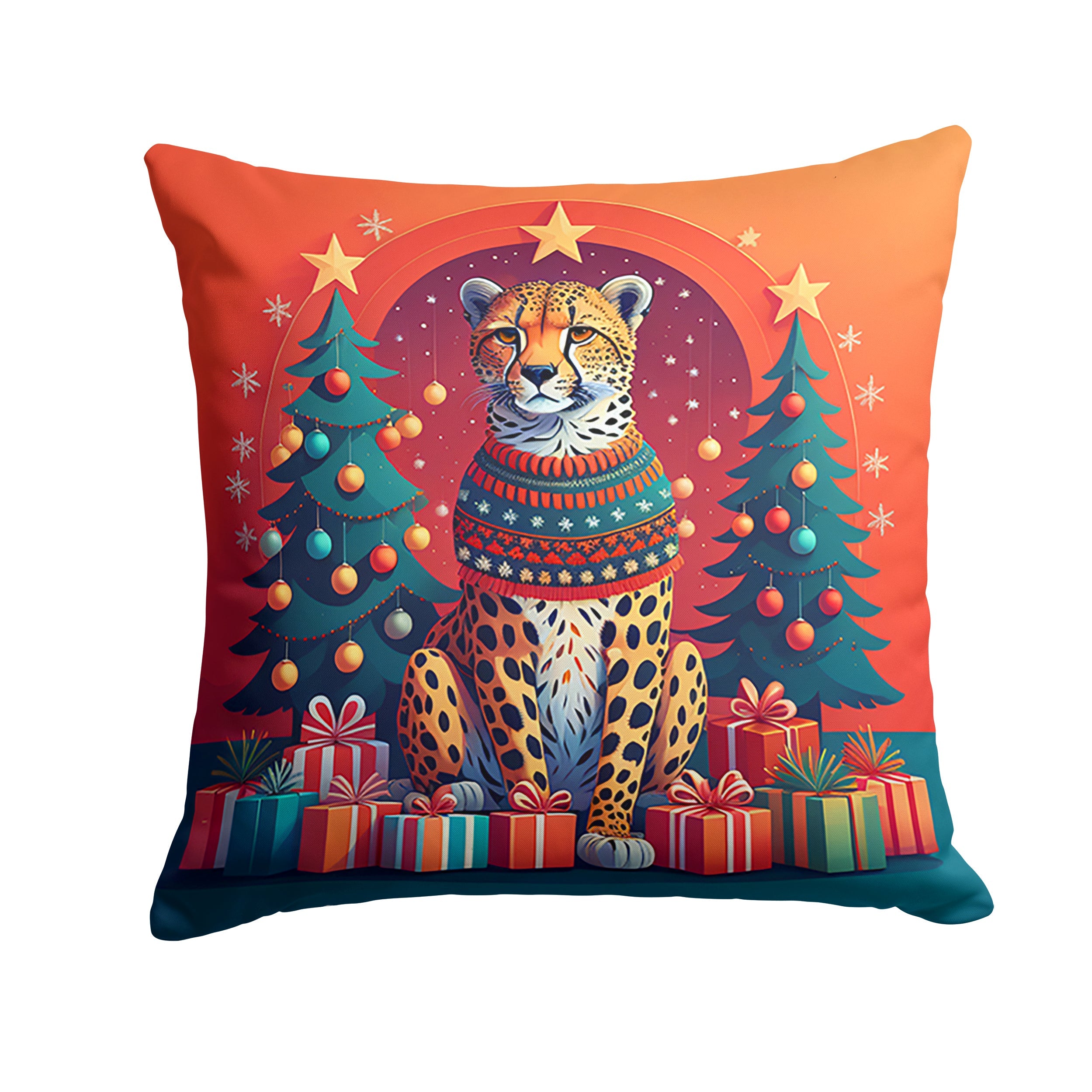 Cheetah Christmas Decorative Throw Pillow 18x18 Indoor Outdoor Accent Cushion, Fabric Cover with Insert for Sofa, Bed, Porch & Living Room