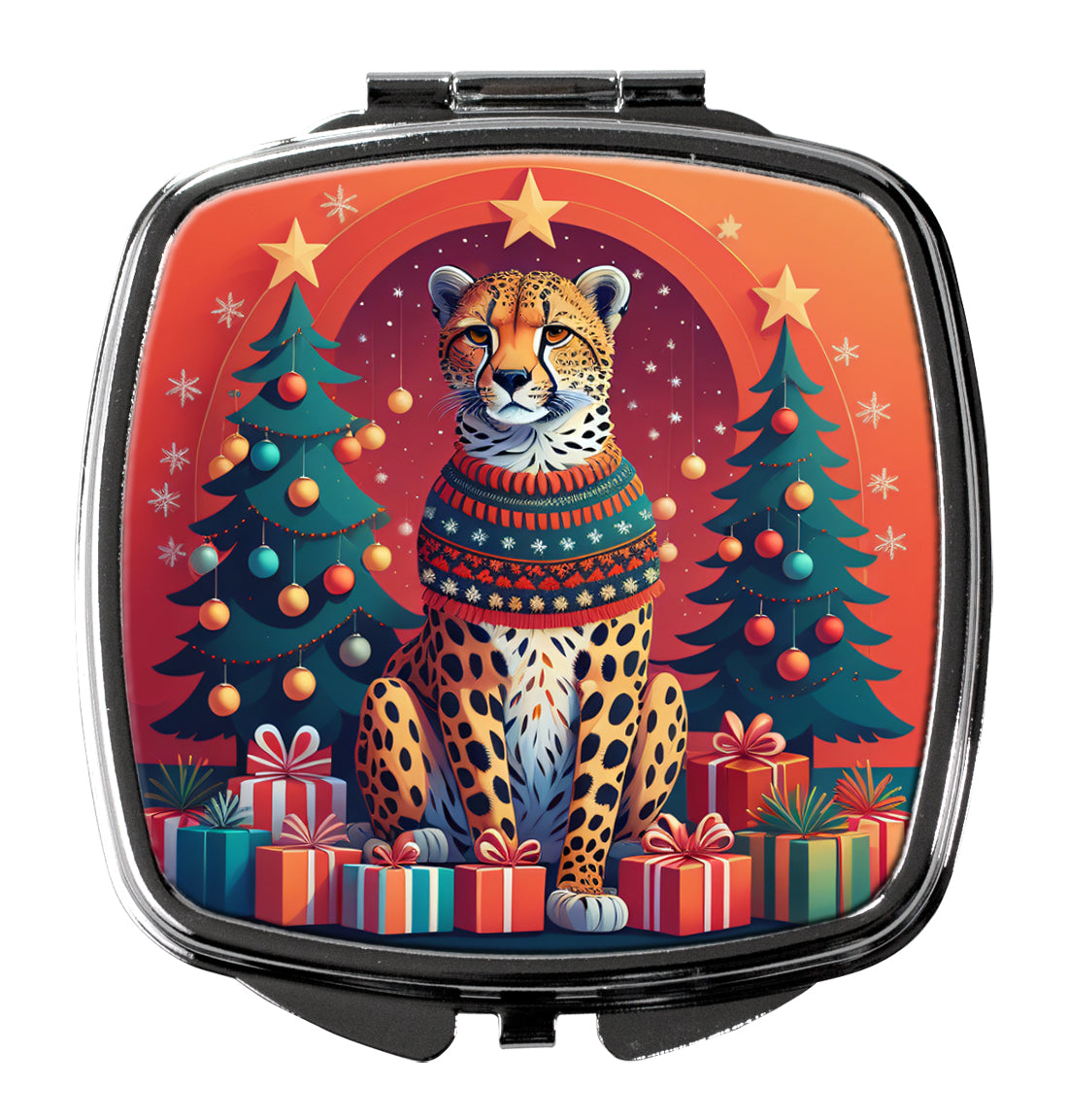 Cheetah Christmas Compact Mirror Decorative Travel Makeup Mirror for Women Girls Gifts Pocket Makeup Mirror Folding Handheld