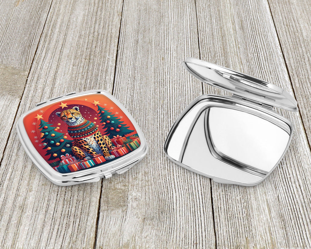 Cheetah Christmas Compact Mirror Decorative Travel Makeup Mirror for Women Girls Gifts Pocket Makeup Mirror Folding Handheld