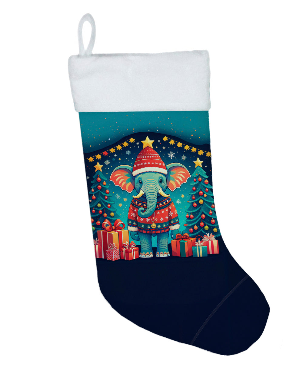 Elephant Christmas Holiday Stocking Double-Sided Print, Polyester Suede,11x18, Made in USA