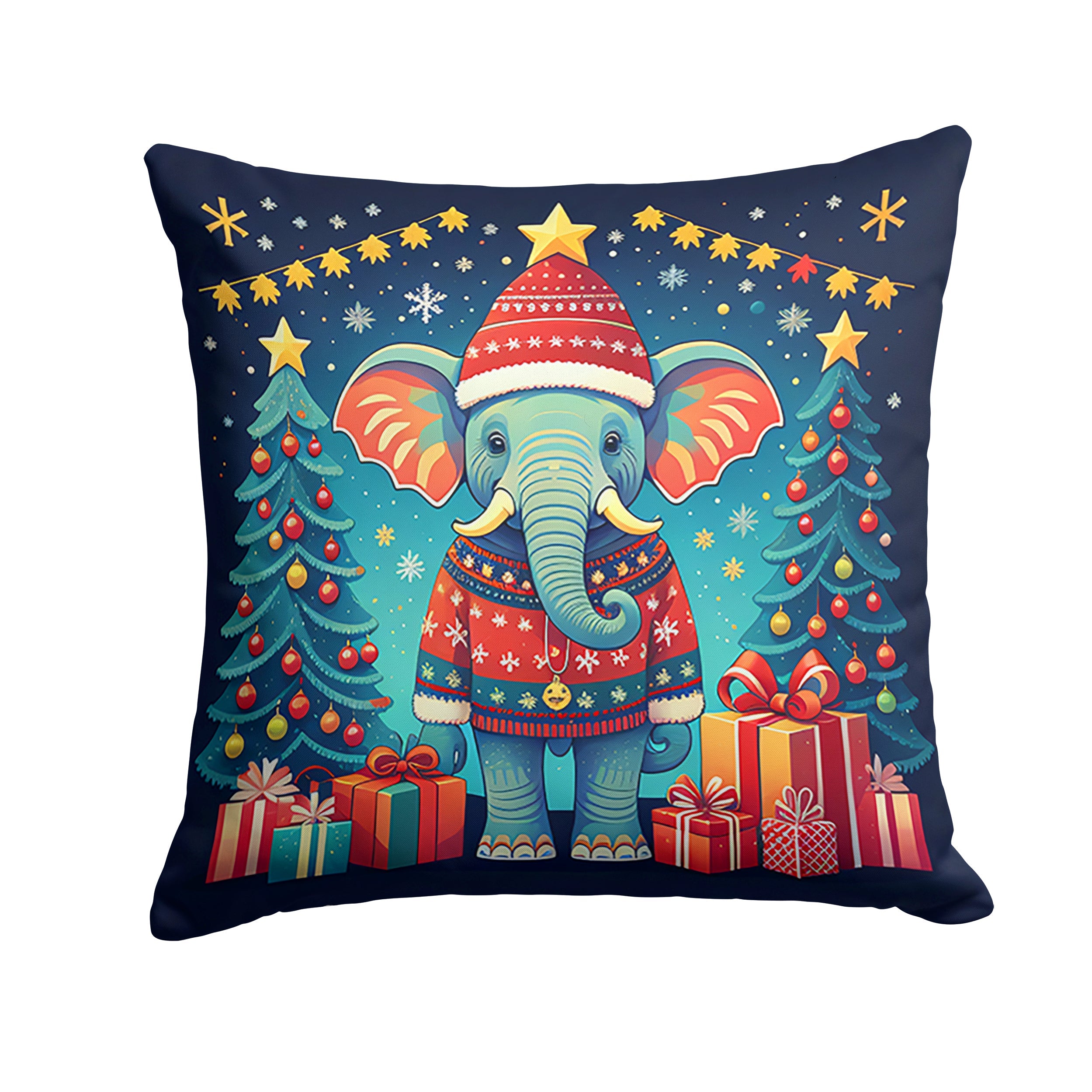 Elephant Christmas Decorative Throw Pillow 18x18 Indoor Outdoor Accent Cushion, Fabric Cover with Insert for Sofa, Bed, Porch & Living Room