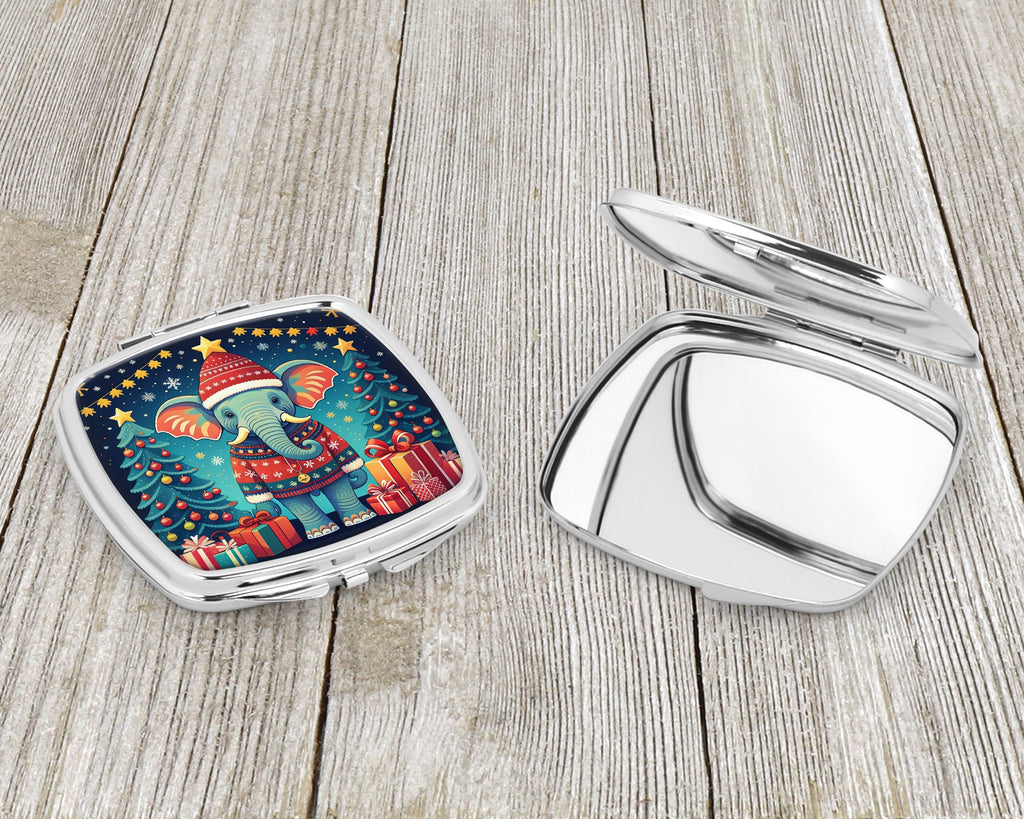 Elephant Christmas Compact Mirror Decorative Travel Makeup Mirror for Women Girls Gifts Pocket Makeup Mirror Folding Handheld