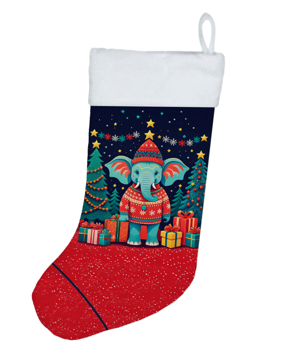 Elephant Christmas Holiday Stocking Double-Sided Print, Polyester Suede,11x18, Made in USA