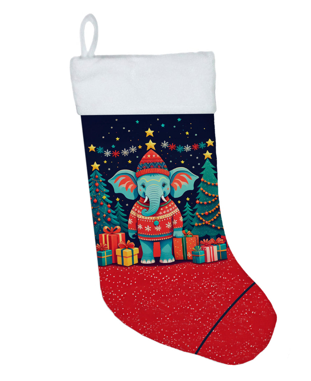 Elephant Christmas Holiday Stocking Double-Sided Print, Polyester Suede,11x18, Made in USA